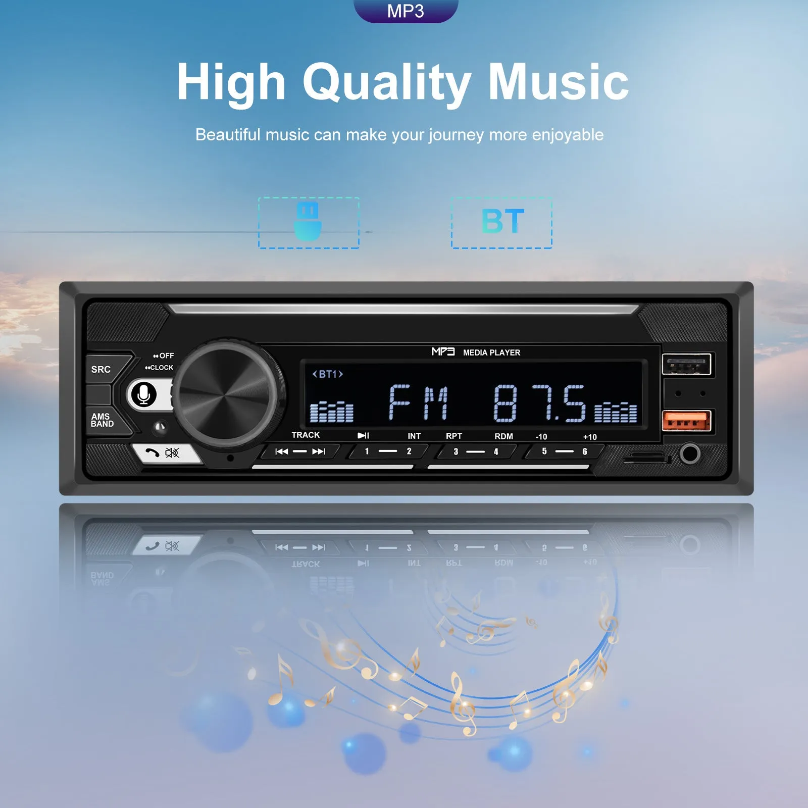 1 Din 740 Car Mp3 Player Dual Bluetooth Remote Control Radio U