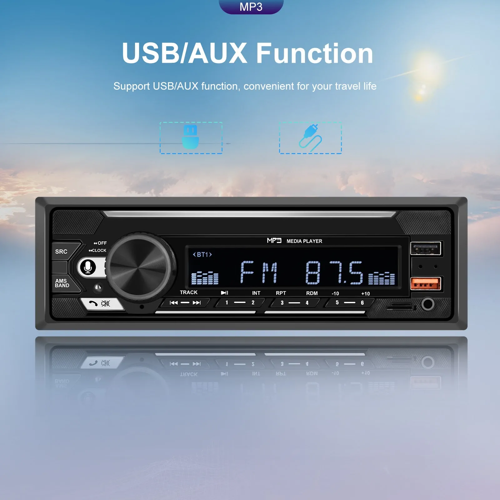 1 Din 740 Car Mp3 Player Dual Bluetooth Remote Control Radio U