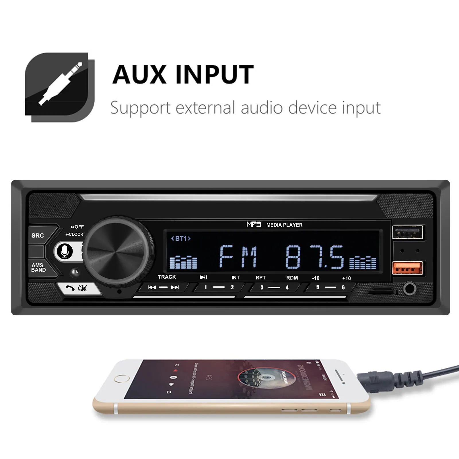1 Din 740 Car Mp3 Player Dual Bluetooth Remote Control Radio U