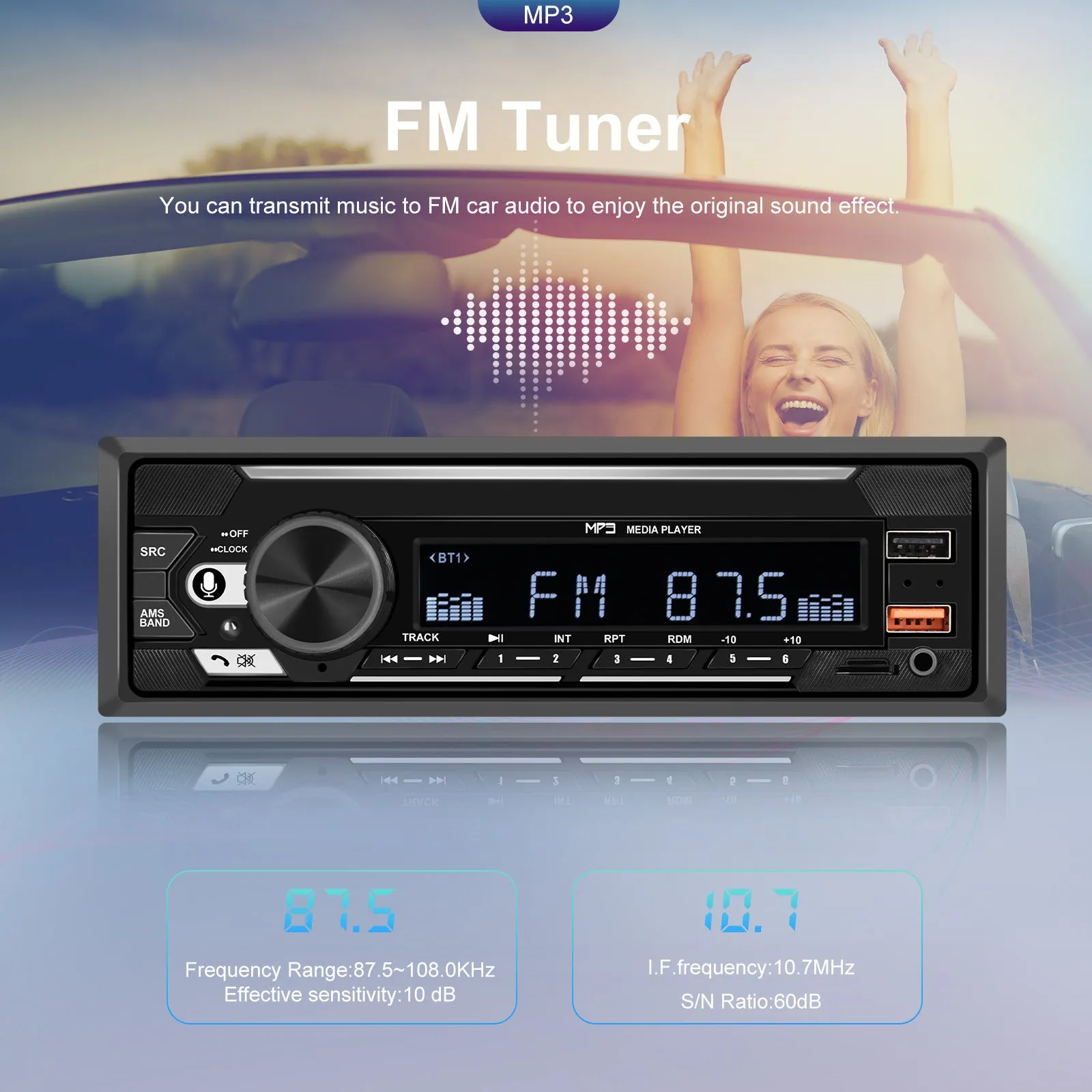 1 Din 740 Car Mp3 Player Dual Bluetooth Remote Control Radio U