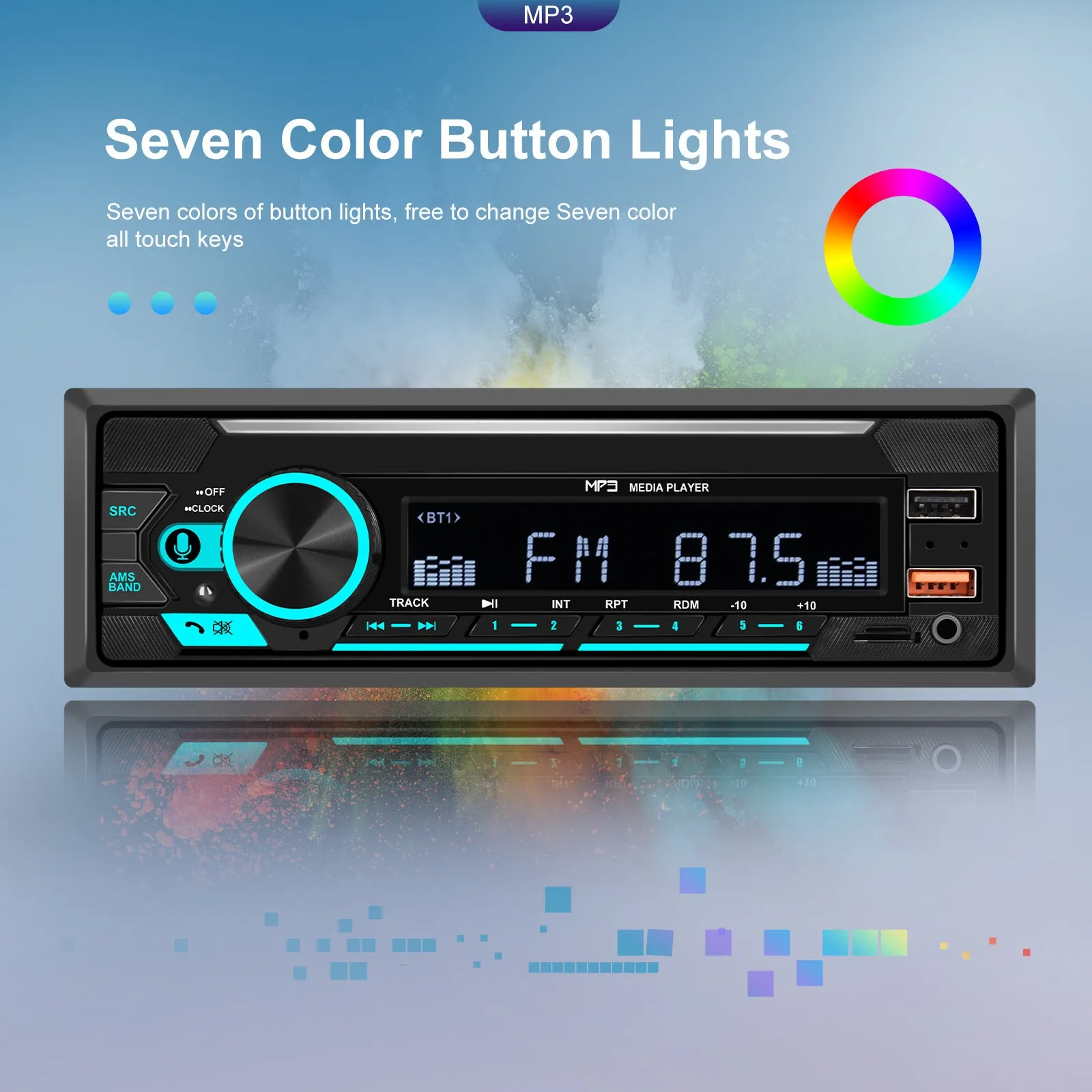 1 Din 740 Car Mp3 Player Dual Bluetooth Remote Control Radio U