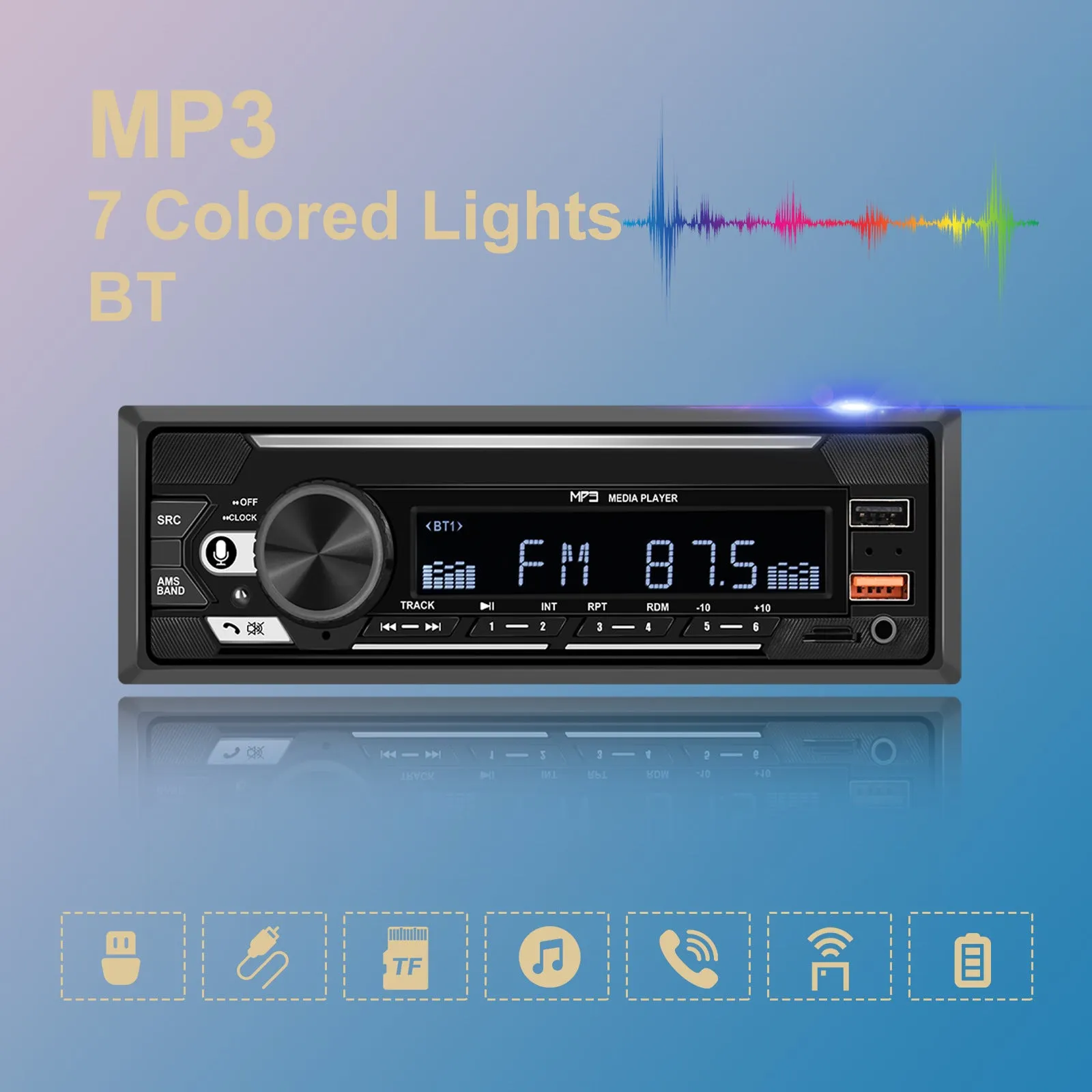 1 Din 740 Car Mp3 Player Dual Bluetooth Remote Control Radio U