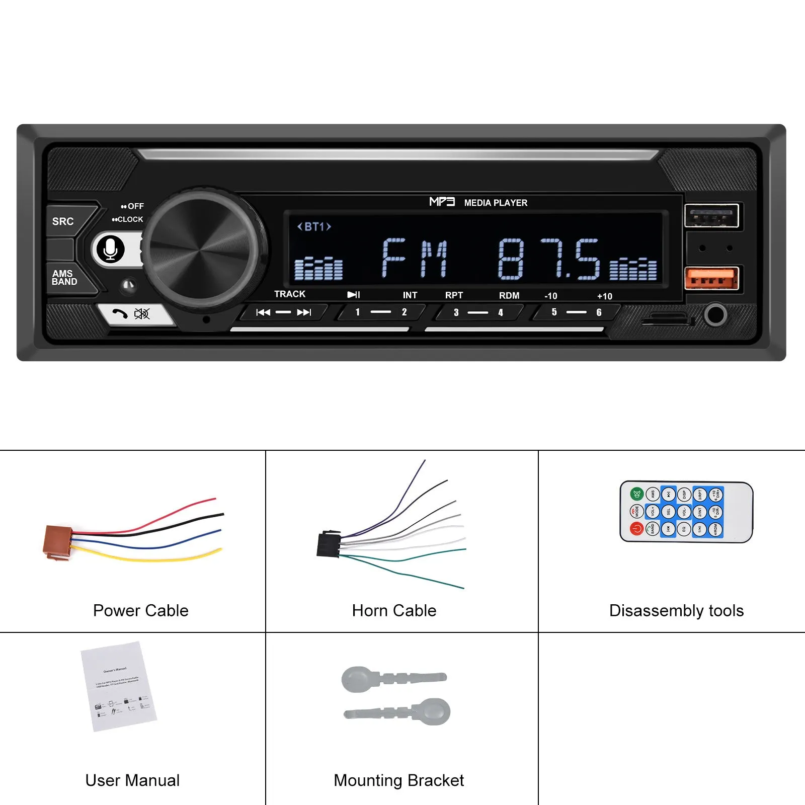 1 Din 740 Car Mp3 Player Dual Bluetooth Remote Control Radio U