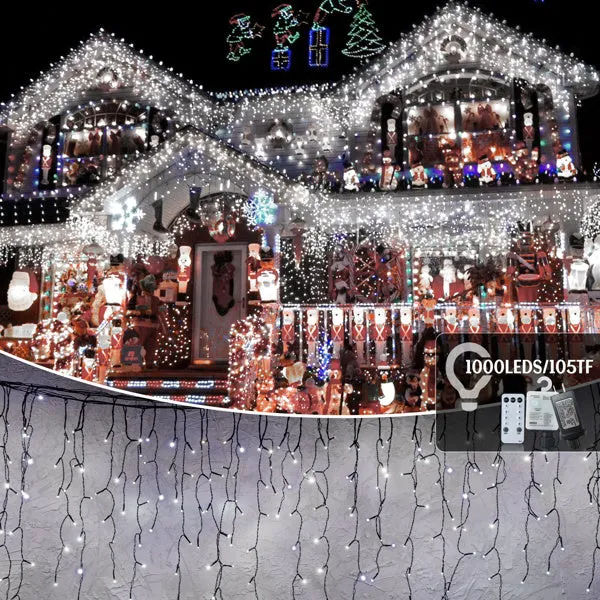 105ft Outdoor LED Curtain Fairy Lights - Waterproof Christmas Decor