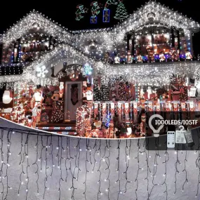 105ft Outdoor LED Curtain Fairy Lights - Waterproof Christmas Decor