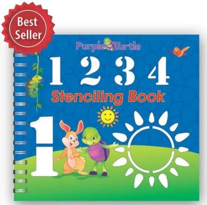 1234 Stencilling Book - Fun Early Learning Activity Book - Purple Turtle  - For Kids Ages 3-7