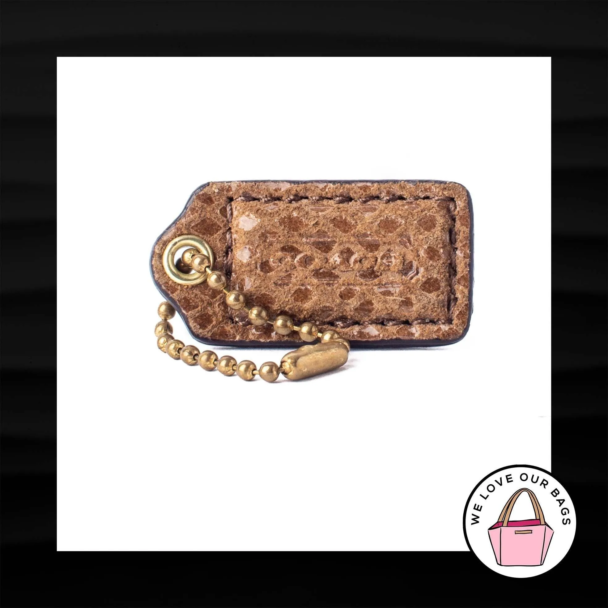 1.5" Small COACH BROWN SNAKESKIN LEATHER KEY FOB CHARM KEYCHAIN HANGTAG WRISTLET