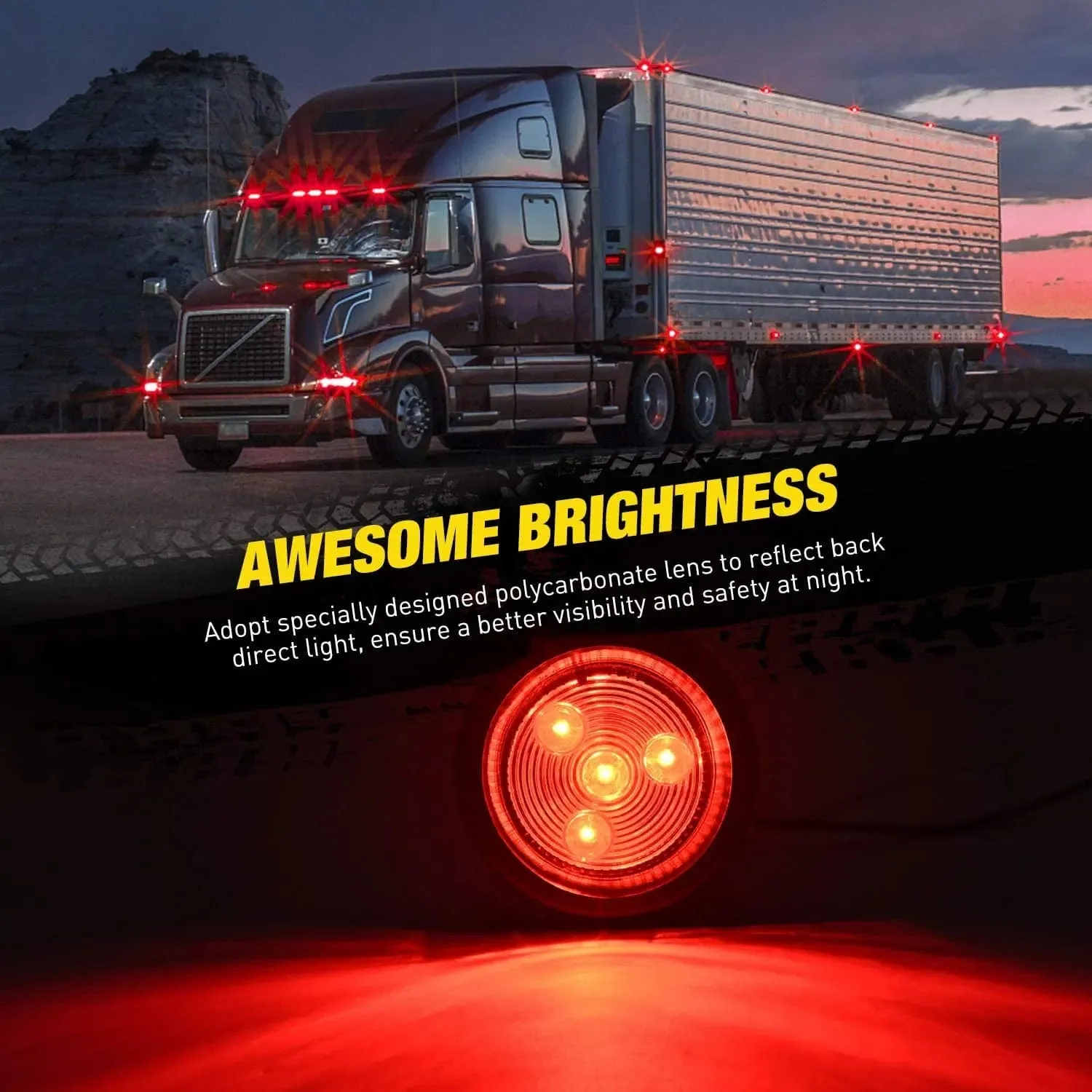 2 Inch Red Amber Round Side Marker Light (10 Pcs)