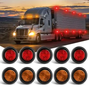2 Inch Red Amber Round Side Marker Light (10 Pcs)