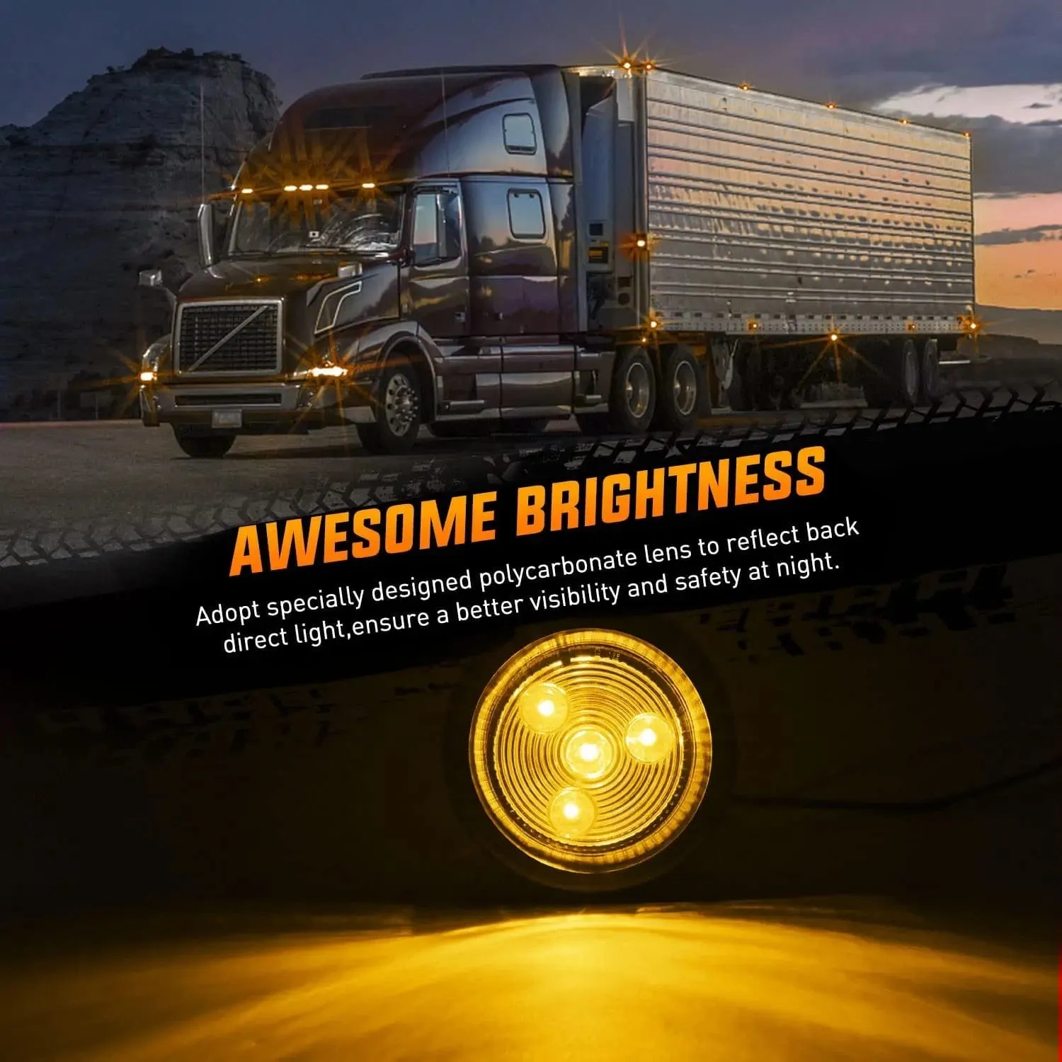 2 Inch Red Amber Round Side Marker Light (10 Pcs)