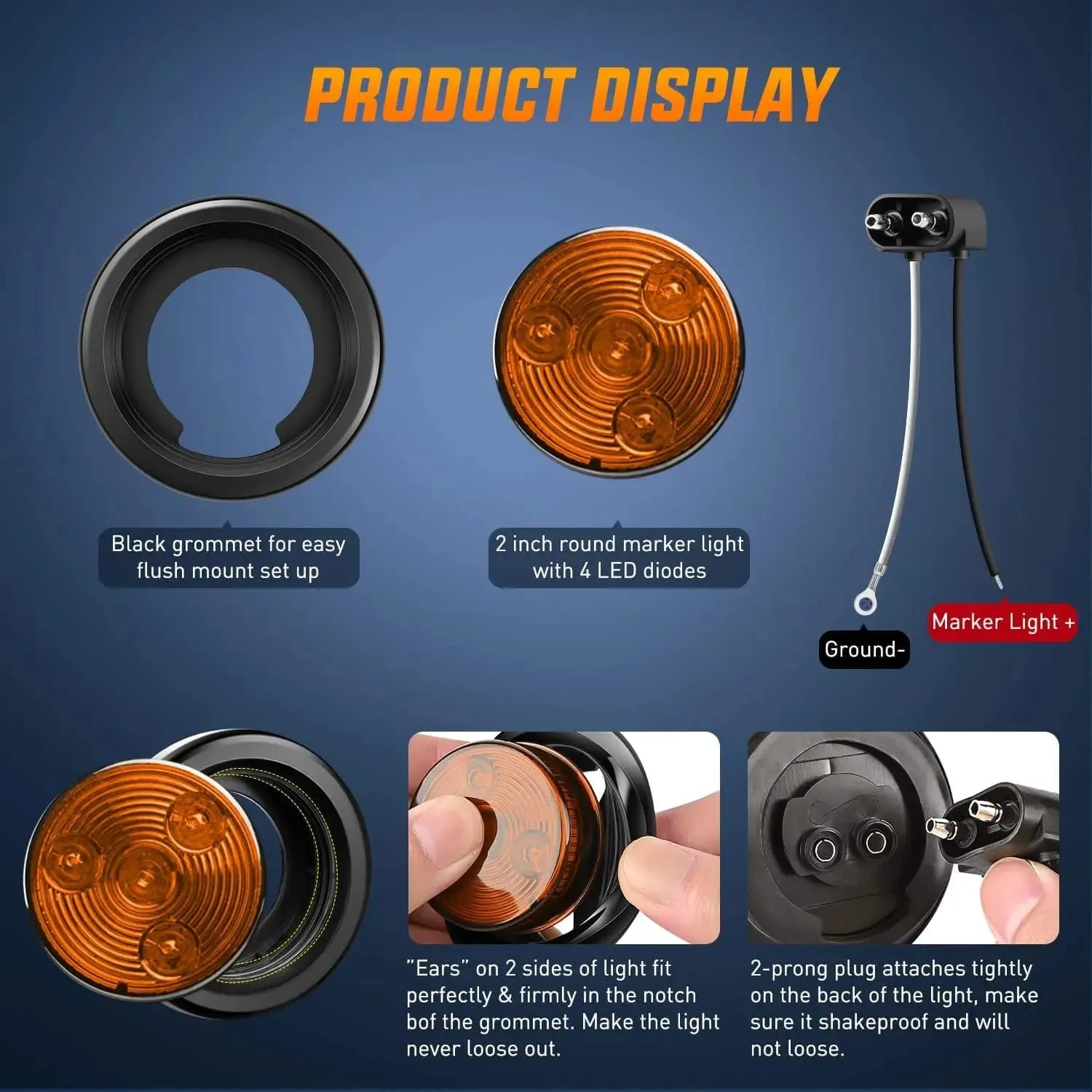2 Inch Red Amber Round Side Marker Light (10 Pcs)