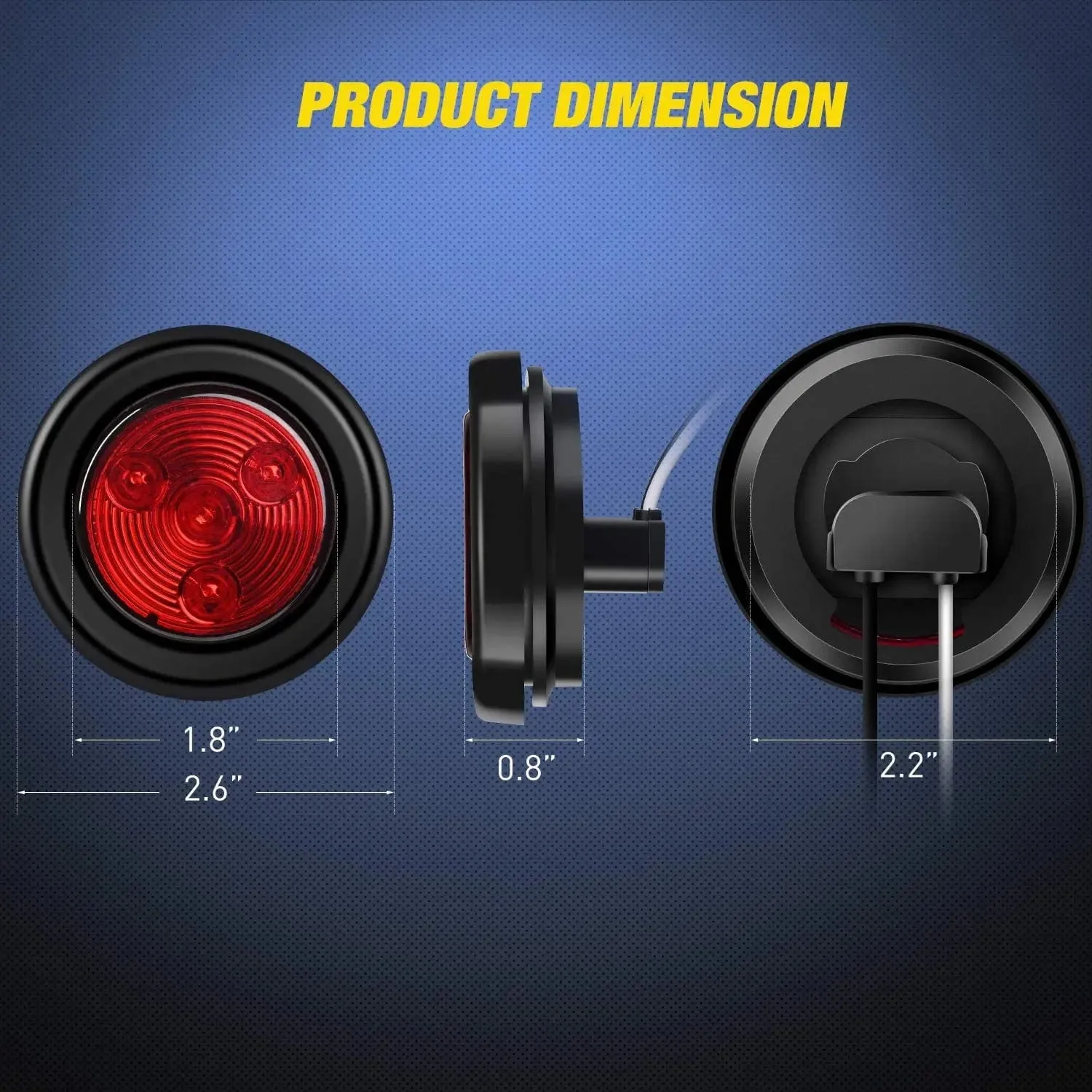 2 Inch Red Amber Round Side Marker Light (10 Pcs)