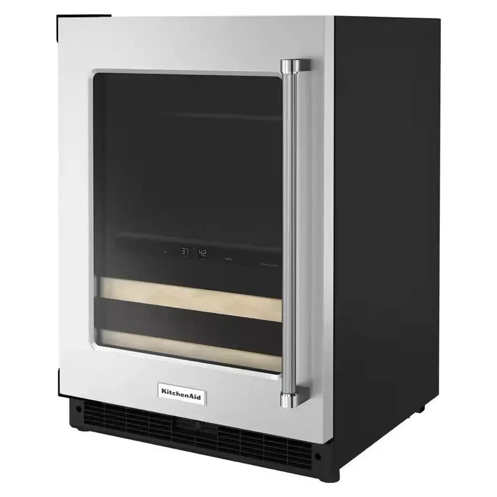24 In. 14-Bottle Wine and Beverage Cooler in Black Cabinet with Stainless Doors