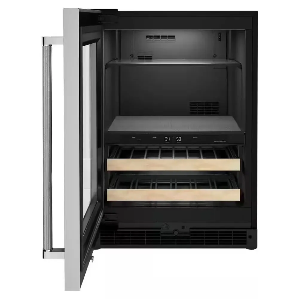 24 In. 14-Bottle Wine and Beverage Cooler in Black Cabinet with Stainless Doors