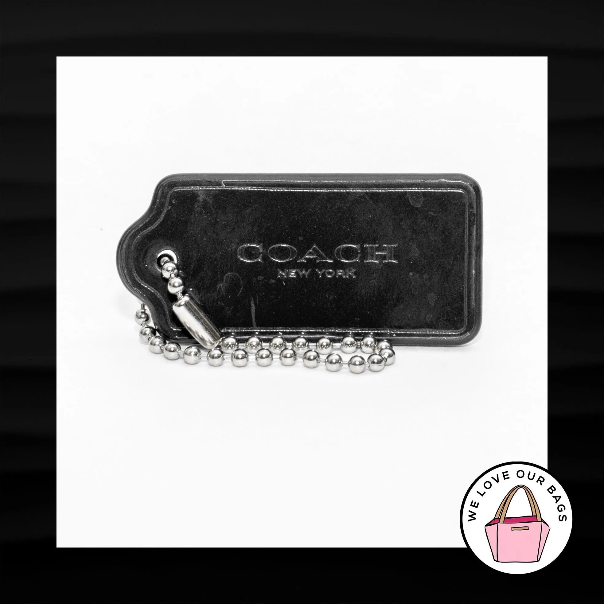 2" Medium COACH NEW YORK BROWN PATENT LEATHER KEY FOB BAG CHARM KEYCHAIN HANGTAG