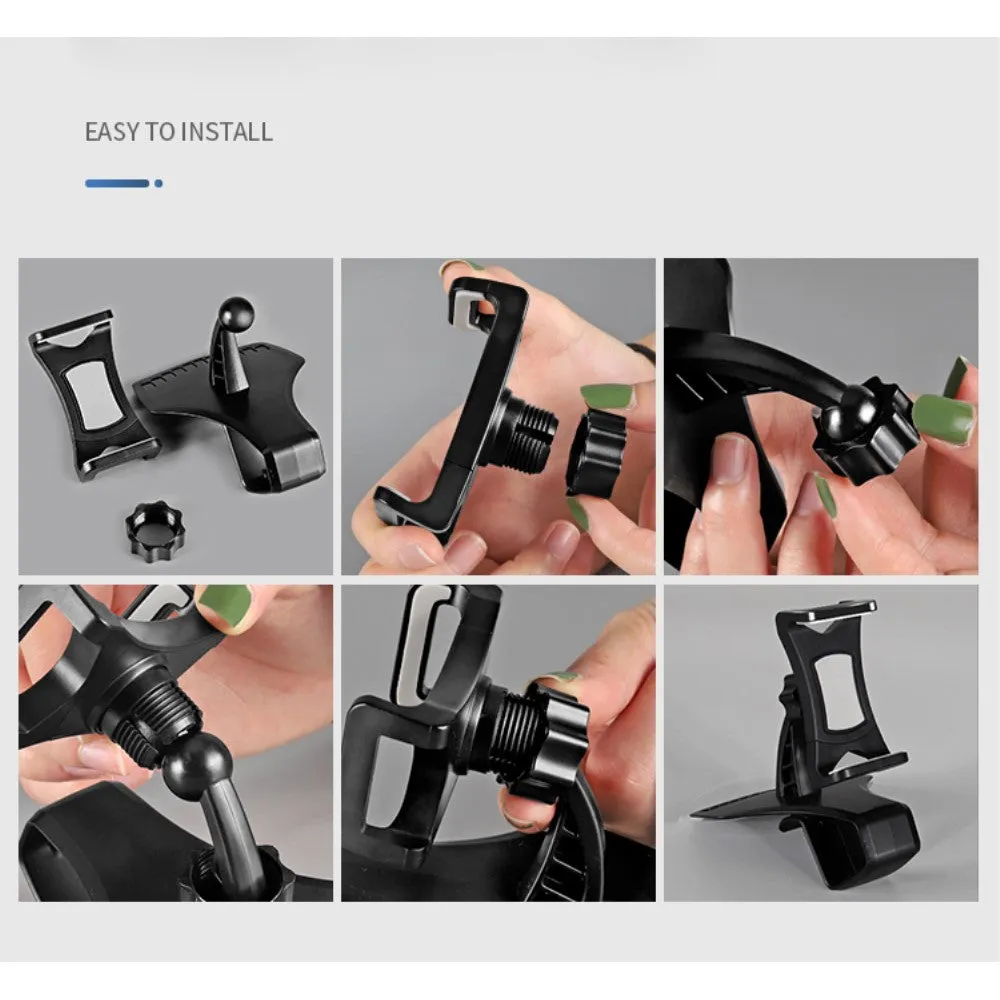 3 in 1 Car GPS Smartphone Holder: Dashboard / Visor Clamp   AC Grid Clip for Alcatel Pixi Theatre - Black