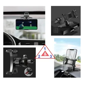 3 in 1 Car GPS Smartphone Holder: Dashboard / Visor Clamp   AC Grid Clip for Alcatel Pixi Theatre - Black