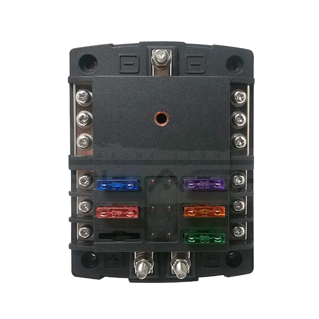 6 Way Fuse Box with Ground Busbar | LED Indicator