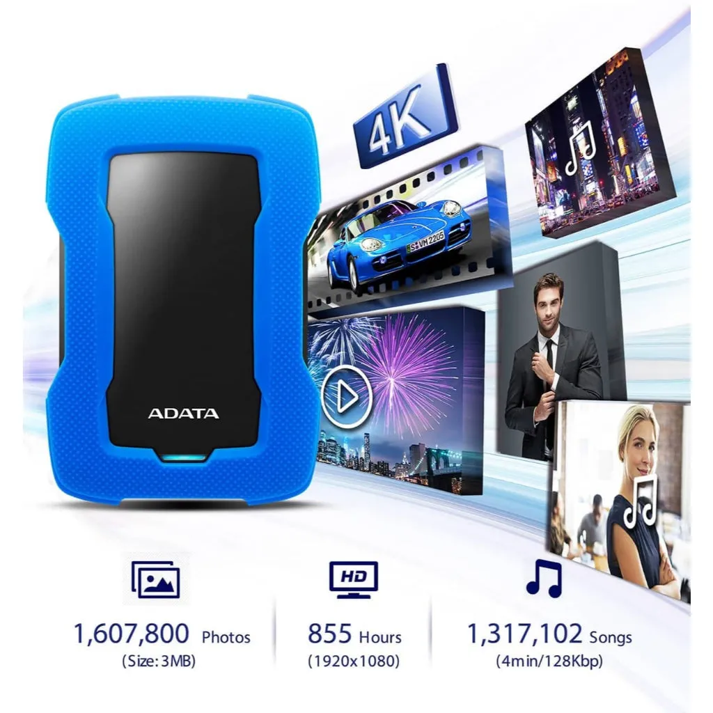 Adata HD330 USB3.0 Portable External Hard Drive HDD With Shock Sensors Protection - Red/Black/Blue (1TB / 2TB / 4TB)