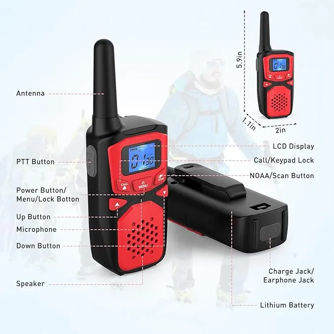 Adult Walkie Talkie WokTok Long Range Rechargeable Portable Two-Way Walkie Talkie, Hiking Accessories, SOS Sirens, NOAA Weather Alarms, Kid's Toys, Easy-to-Use Rechargeable Walkie Talkies,2 Pack