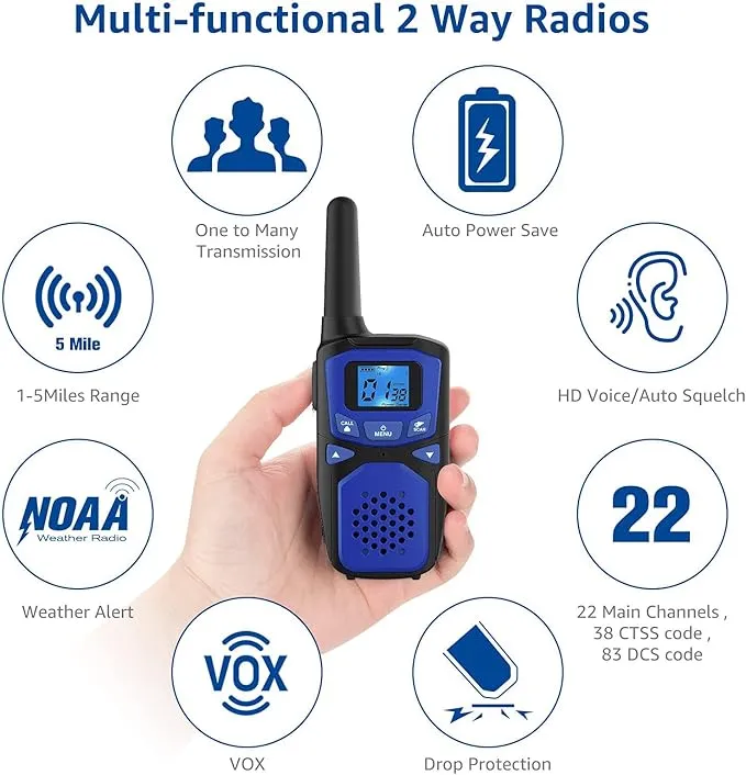 Adult Walkie Talkie WokTok Long Range Rechargeable Portable Two-Way Walkie Talkie, Hiking Accessories, SOS Sirens, NOAA Weather Alarms, Kid's Toys, Easy-to-Use Rechargeable Walkie Talkies,3 Pack
