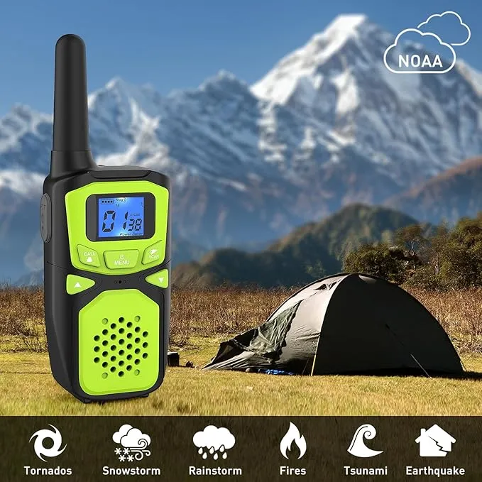 Adult Walkie Talkies Long Range Rechargeable Portable Two-Way Walkie Talkie, Camping Gear, SOS Sirens, NOAA Weather Alarms, Kid's Toys, Easy-to-Use Rechargeable Walkie Talkies,2 Packs