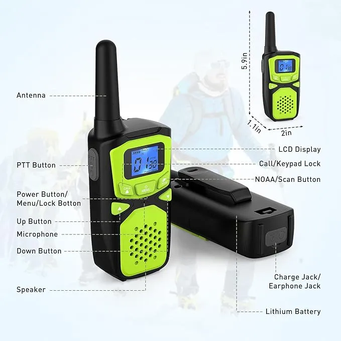 Adult Walkie Talkies Long Range Rechargeable Portable Two-Way Walkie Talkie, Camping Gear, SOS Sirens, NOAA Weather Alarms, Kid's Toys, Easy-to-Use Rechargeable Walkie Talkies,2 Packs