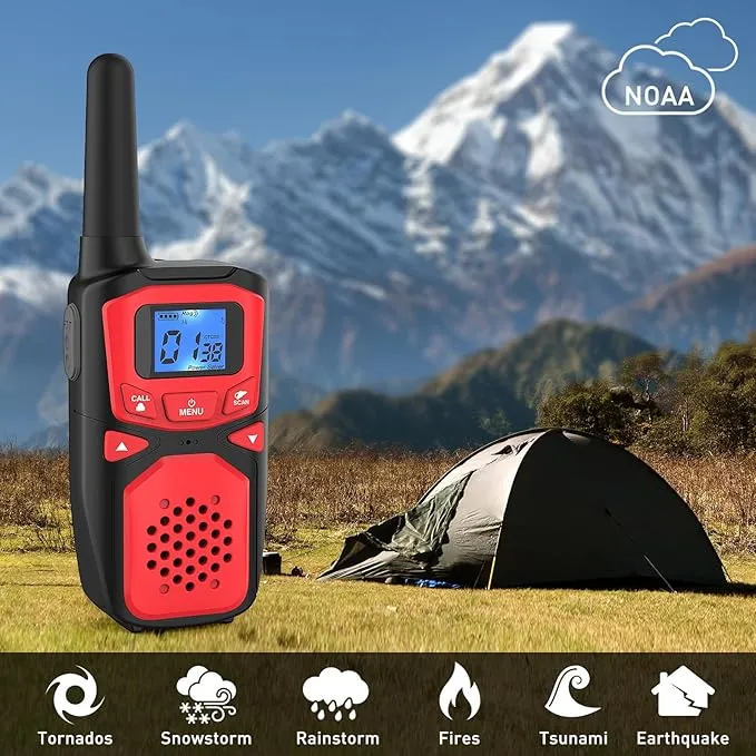Adult Walkie Talkies Long Range Rechargeable Portable Two-Way Walkie Talkie, Camping Gear, SOS Sirens, NOAA Weather Alarms, Kid's Toys, Easy-to-Use Rechargeable Walkie Talkies,4 Packs