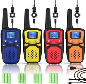 Adult Walkie Talkies Long Range Rechargeable Portable Two-Way Walkie Talkie, Camping Gear, SOS Sirens, NOAA Weather Alarms, Kid's Toys, Easy-to-Use Rechargeable Walkie Talkies,4 Packs
