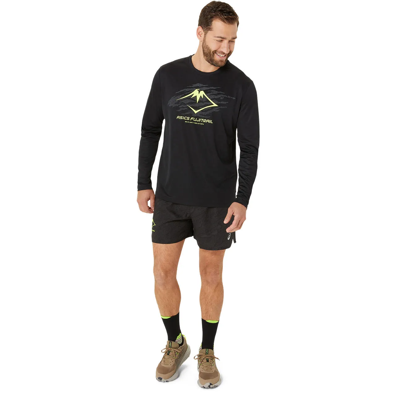 Asics Men&#x27;s Fujitrail Logo Ls Top P. Black/Graphic Grey/Safety Yellow | Buy Asics Men&#x27;s Fujitrail Logo Ls Top P. Black/Graphic Grey/Safety Yellow here | Outnorth