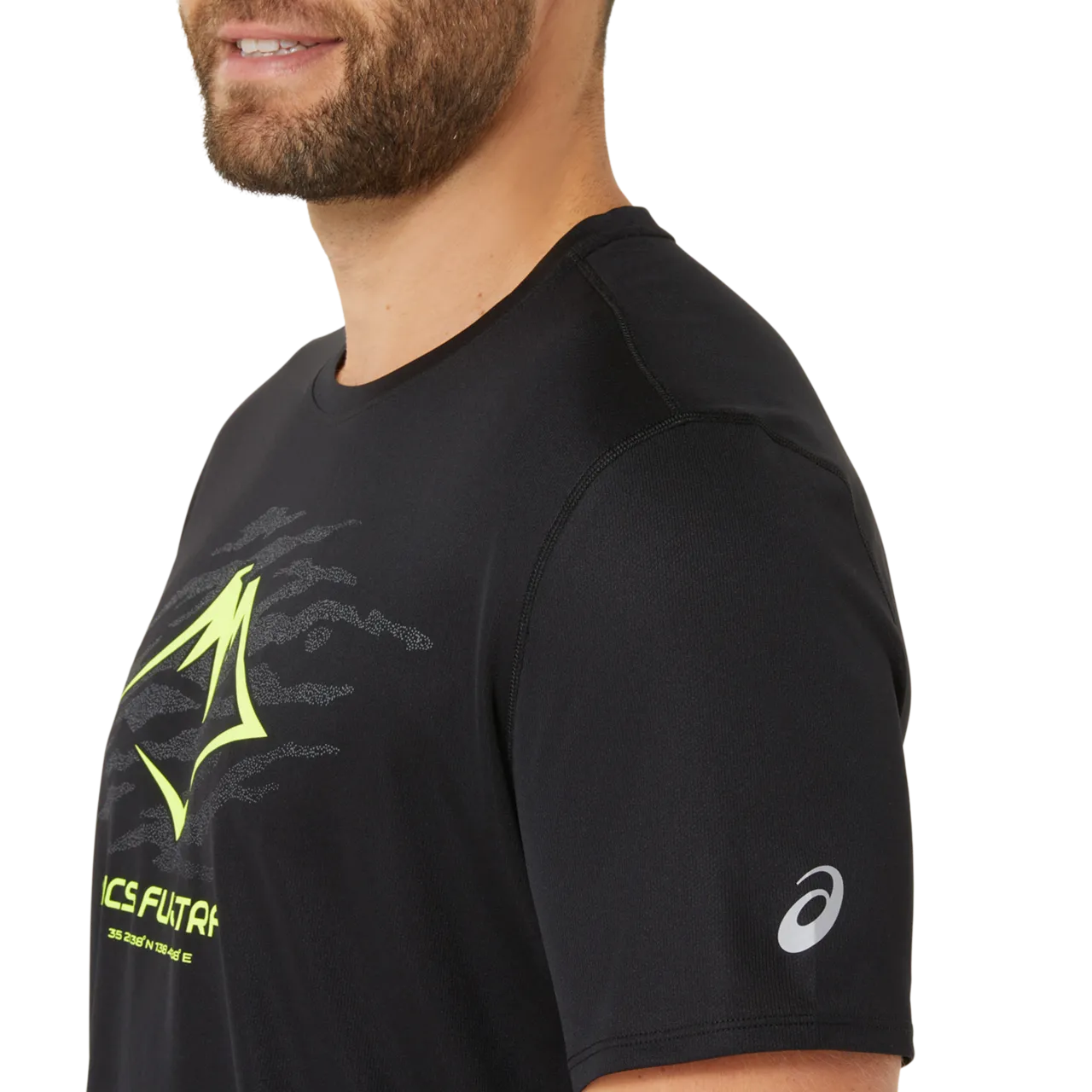 Asics Men&#x27;s Fujitrail Logo Short Sleeve Top P. Black/Graphic Grey/Safety Yellow | Buy Asics Men&#x27;s Fujitrail Logo Short Sleeve Top P. Black/Graphic Grey/Safety Yellow here | Outnorth