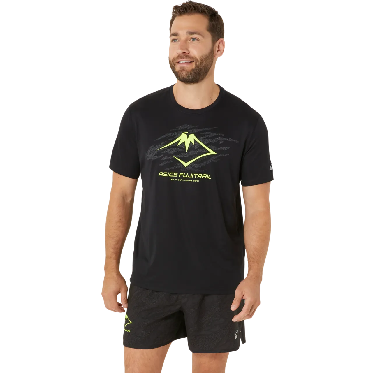 Asics Men&#x27;s Fujitrail Logo Short Sleeve Top P. Black/Graphic Grey/Safety Yellow | Buy Asics Men&#x27;s Fujitrail Logo Short Sleeve Top P. Black/Graphic Grey/Safety Yellow here | Outnorth