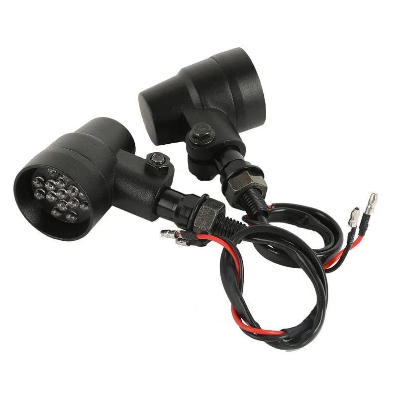 Attitude Inc Cafe Racer Universal Turn Signal Indicator Lights , Aluminium Black Body, Amber LED, For Harley Models, Set