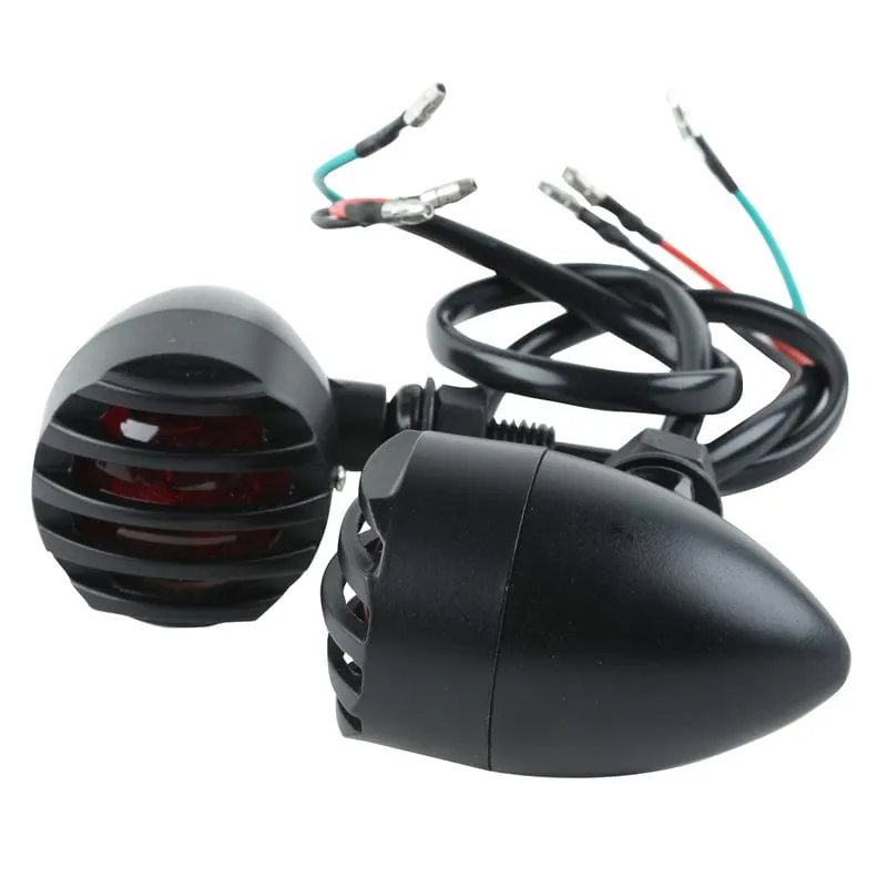 Attitude Inc Retro Universal Turn Signal Indicator Lights , Black Body, Red Lense, For Harley Models, Set