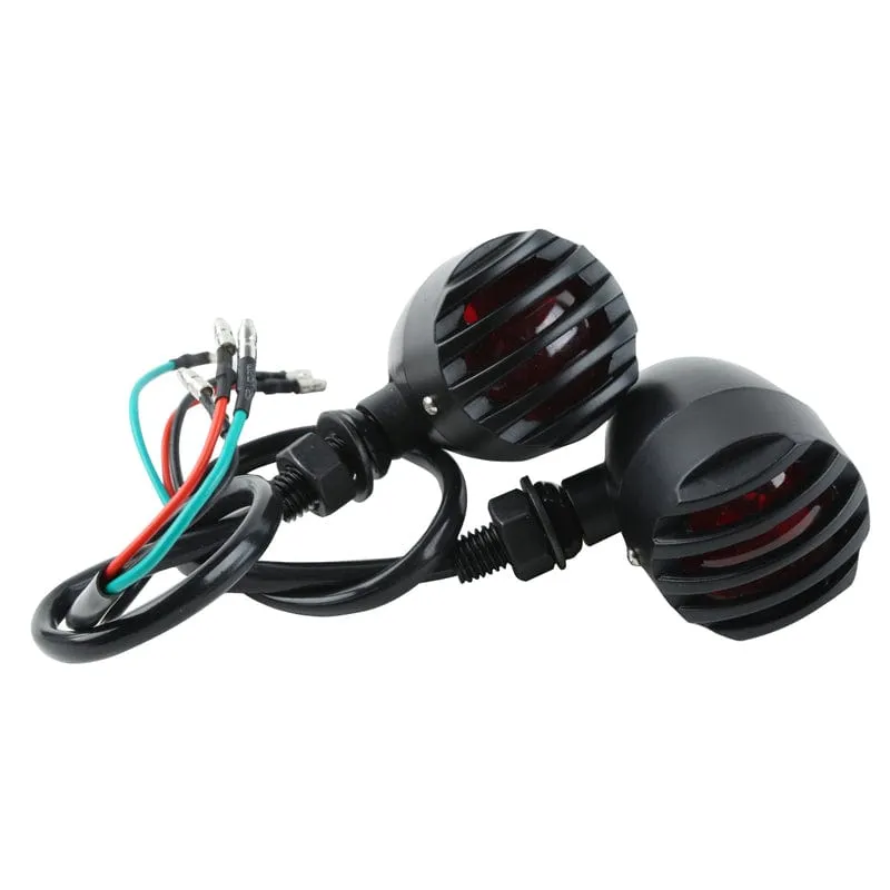 Attitude Inc Retro Universal Turn Signal Indicator Lights , Black Body, Red Lense, For Harley Models, Set