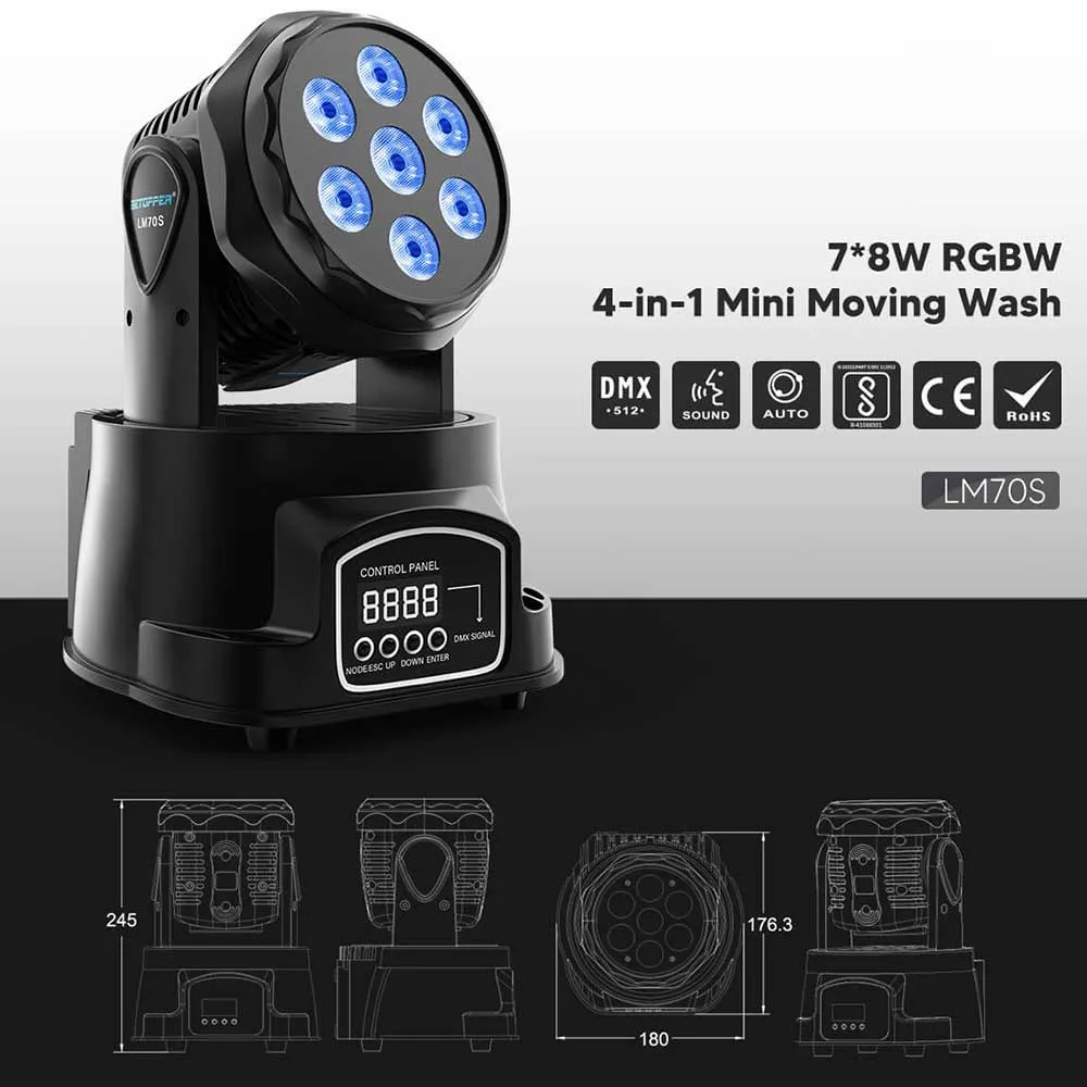 Betopper  7x8W RGBW Mini Stage Lights Moving Head For KTV DJ Disco Club Wedding