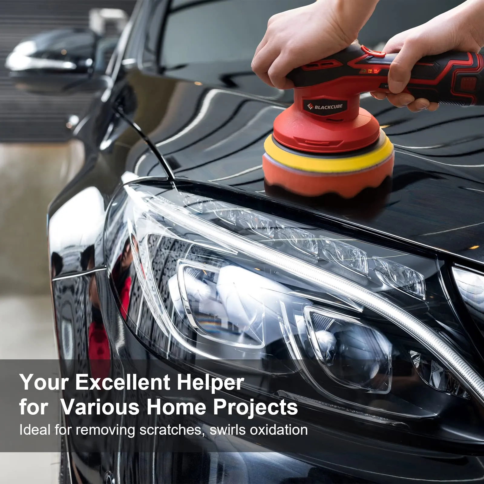 BLACKCUBE Cordless Car Buffer Polisher - 2PCS 12V 2000mAh Lithium Rechargeable Battery, 6 Variable Speeds - Wireless Buffer Polisher Kit for Car Detailing and Scratch Repair