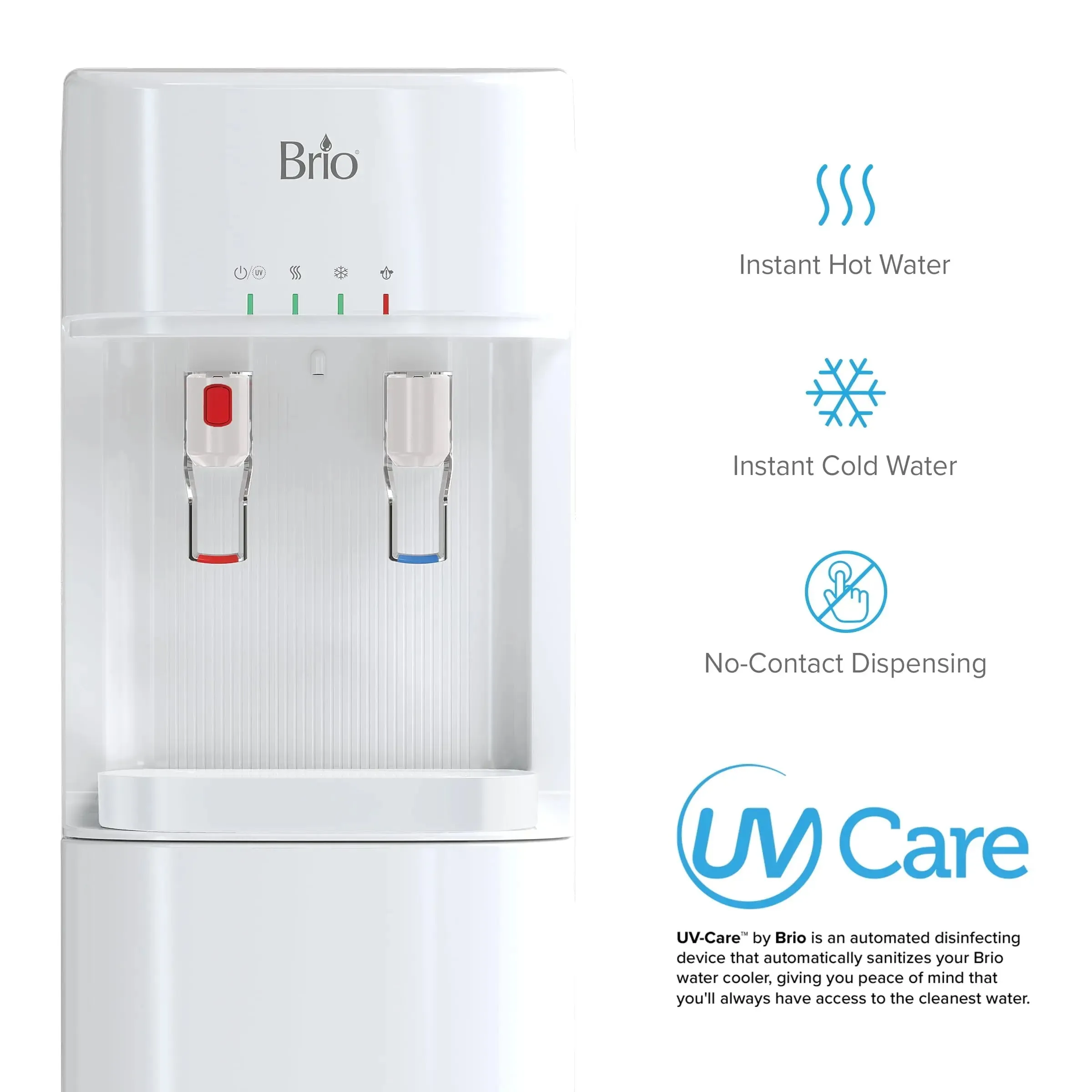 Brio Bottleless Water Dispenser 3-Stage Filtration, Self-Cleaning, Hot & Cold, LED Indicator Lights
