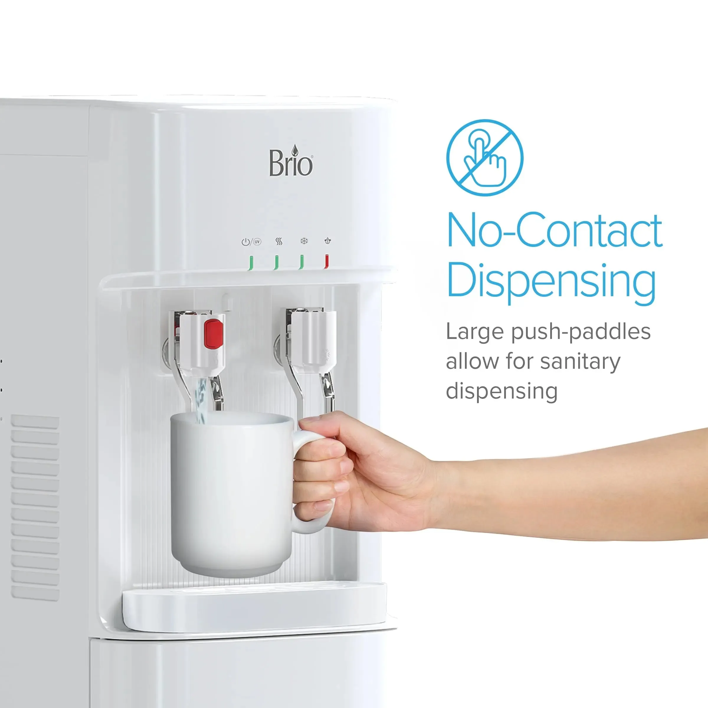 Brio Bottleless Water Dispenser 3-Stage Filtration, Self-Cleaning, Hot & Cold, LED Indicator Lights