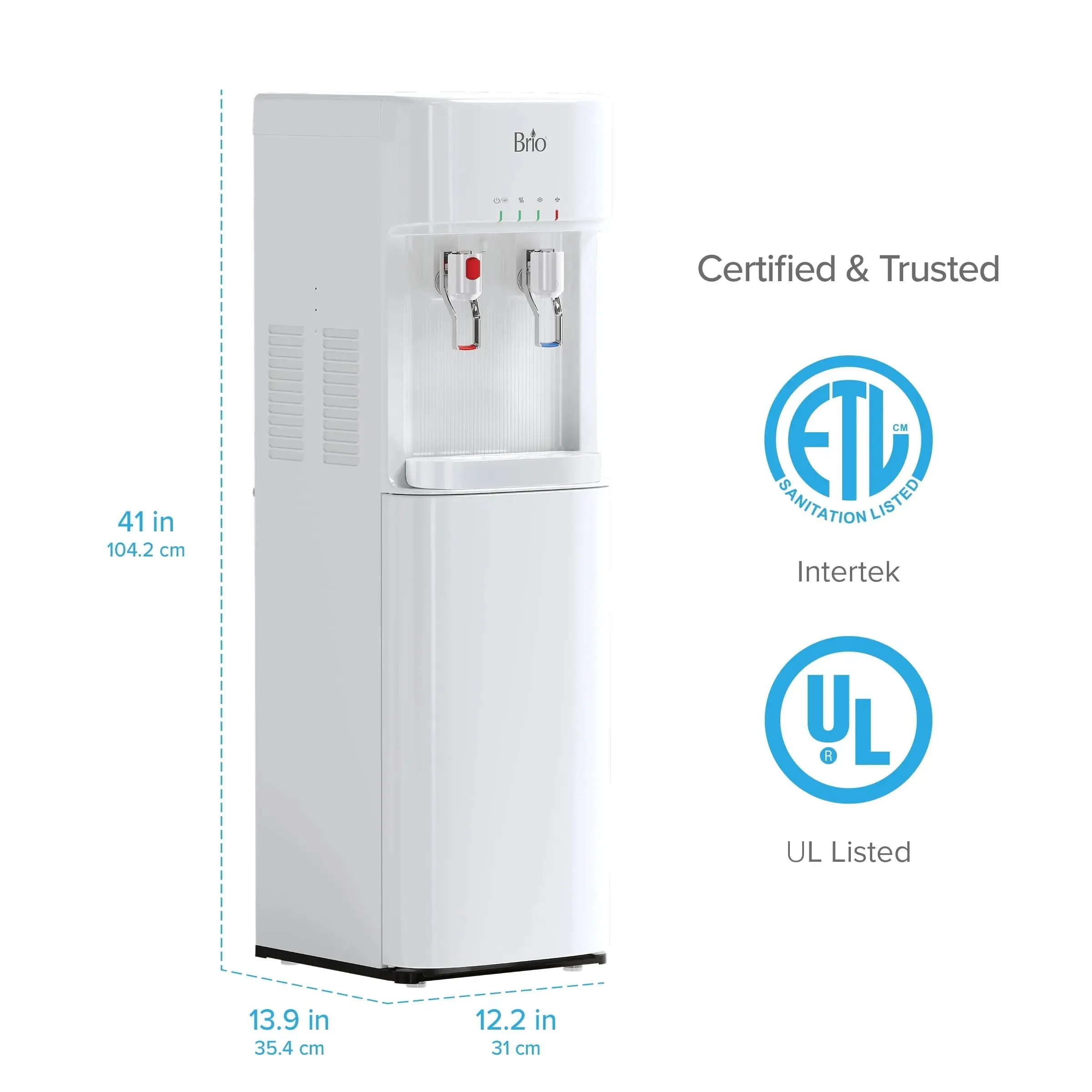 Brio Bottleless Water Dispenser 3-Stage Filtration, Self-Cleaning, Hot & Cold, LED Indicator Lights