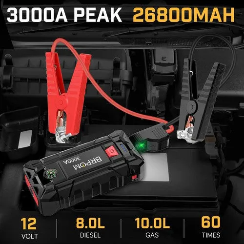 BRPOM BM300 Car Jump Starter, 3000A 26,800Mah | Portable Power Bank, with CASE