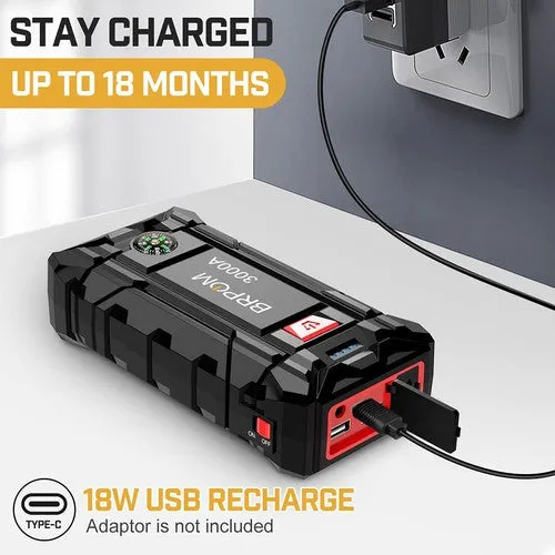 BRPOM BM300 Car Jump Starter, 3000A 26,800Mah | Portable Power Bank, with CASE