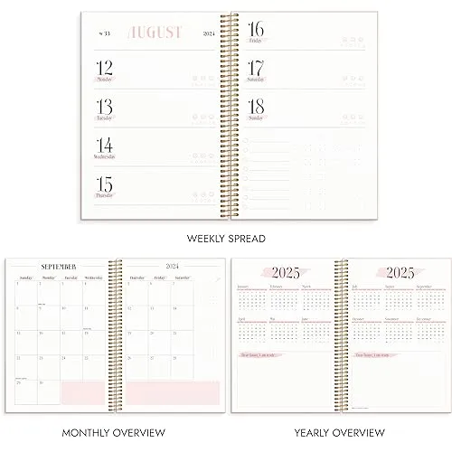 Burde Planner 2024 | Daily & Weekly Planner | Life Planner Pink Horizontal | 18 December 2023-5 January 2025 | Hardcover & Spiralbound A5 Format | Monthly & Yearly Overview | Stickers Included