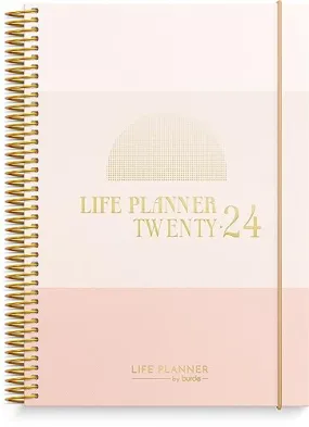 Burde Planner 2024 | Daily & Weekly Planner | Life Planner Pink Horizontal | 18 December 2023-5 January 2025 | Hardcover & Spiralbound A5 Format | Monthly & Yearly Overview | Stickers Included