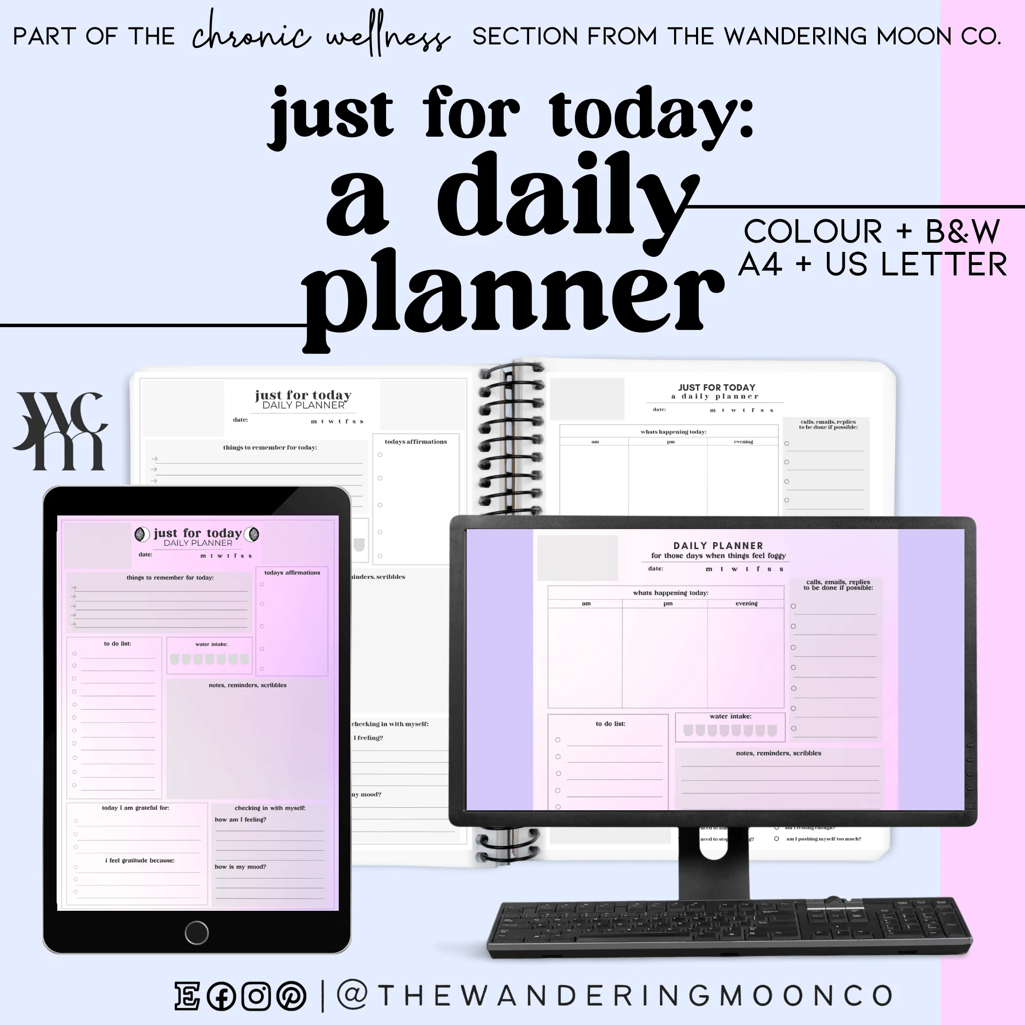 chronic pain & illness daily planner, instant access