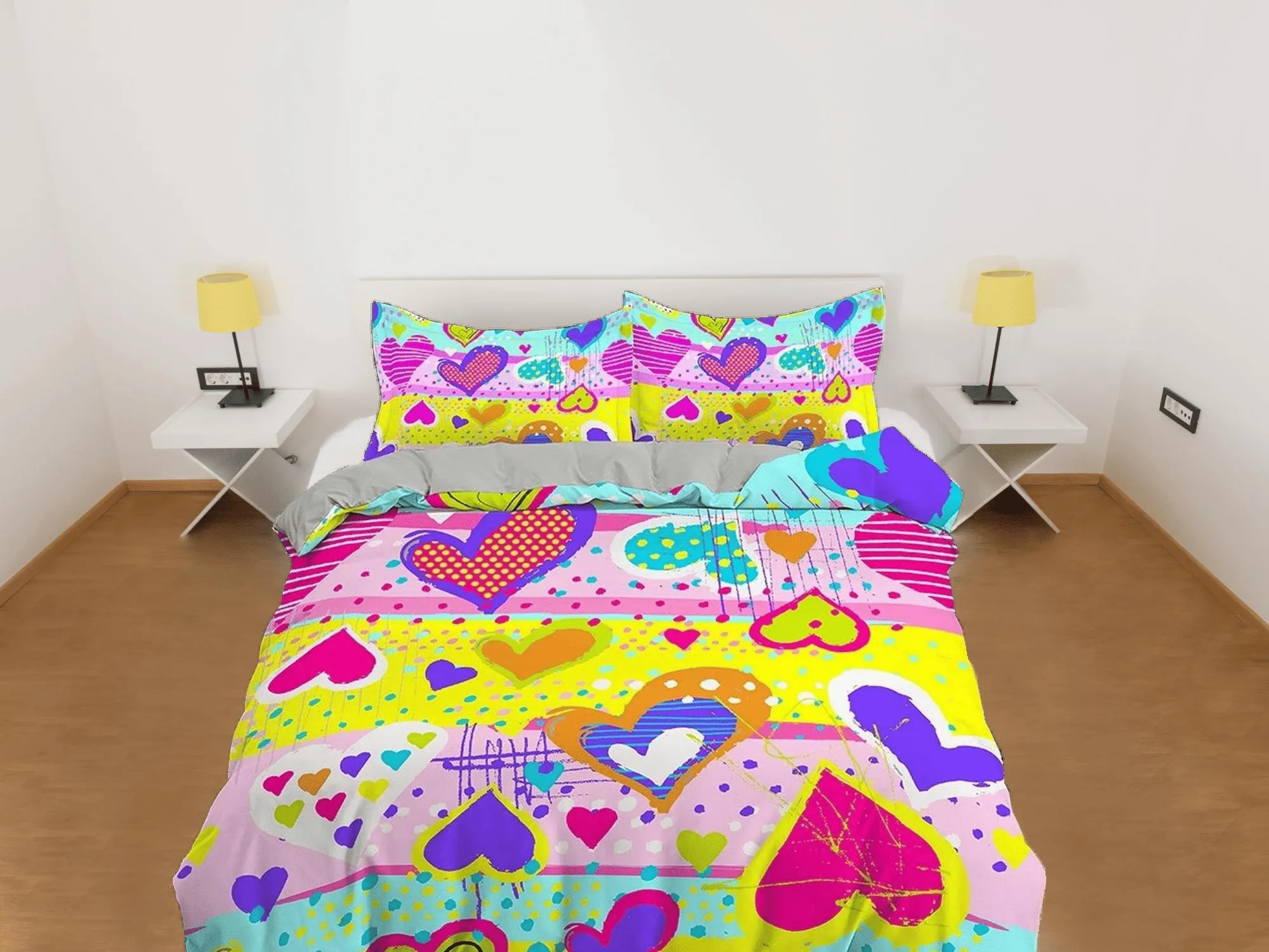 Colorful Hearts Kingdom Toddler Bedding, Unique Duvet Cover for Nursery Kids, Crib Bedding, Baby Zipper Bedding, King Queen Full Twin