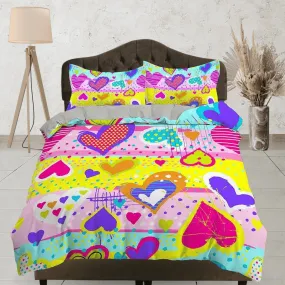 Colorful Hearts Kingdom Toddler Bedding, Unique Duvet Cover for Nursery Kids, Crib Bedding, Baby Zipper Bedding, King Queen Full Twin