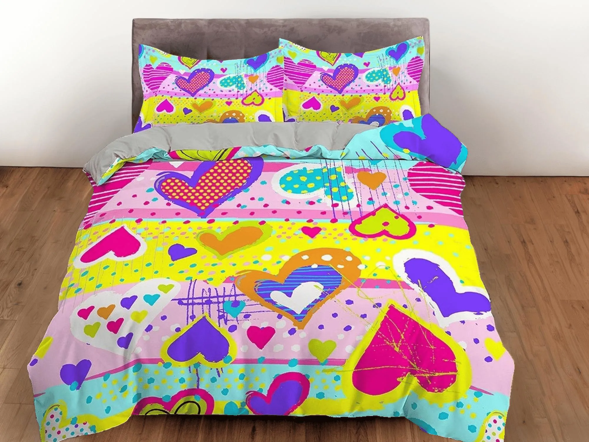 Colorful Hearts Kingdom Toddler Bedding, Unique Duvet Cover for Nursery Kids, Crib Bedding, Baby Zipper Bedding, King Queen Full Twin