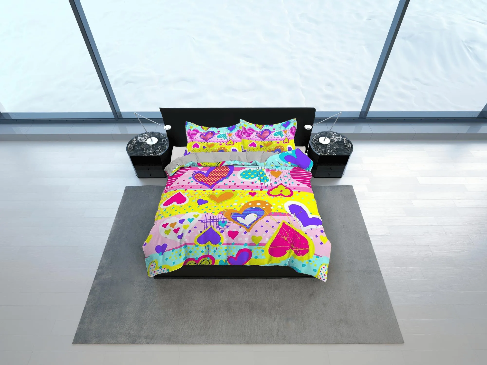 Colorful Hearts Kingdom Toddler Bedding, Unique Duvet Cover for Nursery Kids, Crib Bedding, Baby Zipper Bedding, King Queen Full Twin