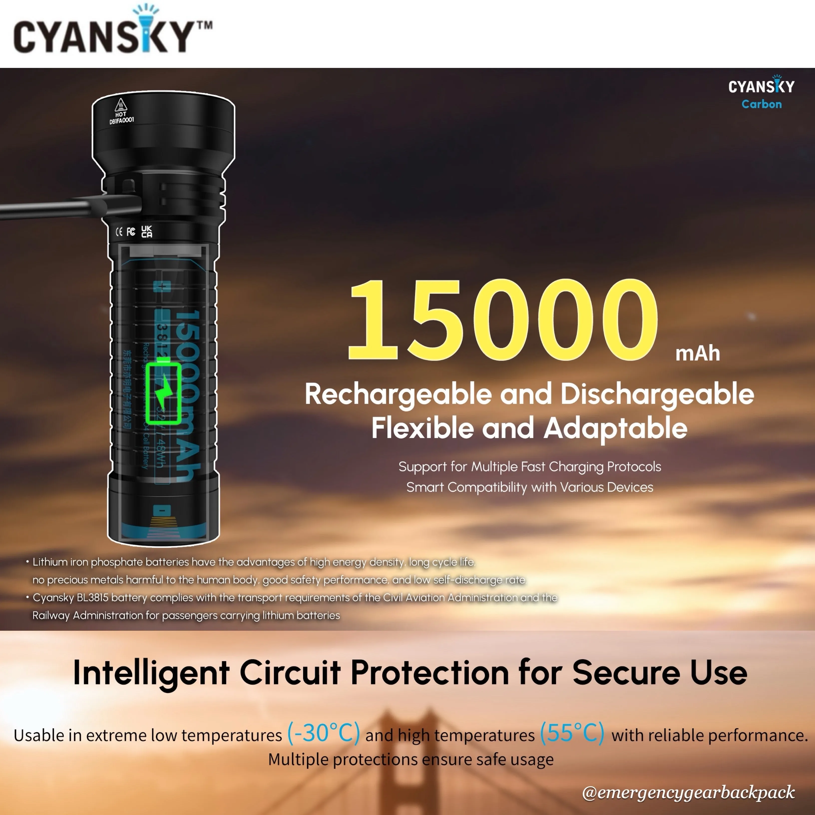 Cyansky Carbon Portable Steady Beam Searchlight 2000 Lumens 450M